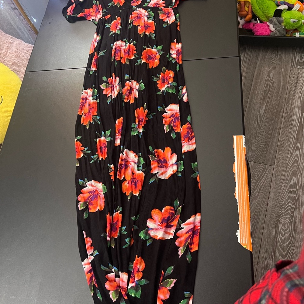 Forever 21 Black Dress with Red and Pink Floral Design